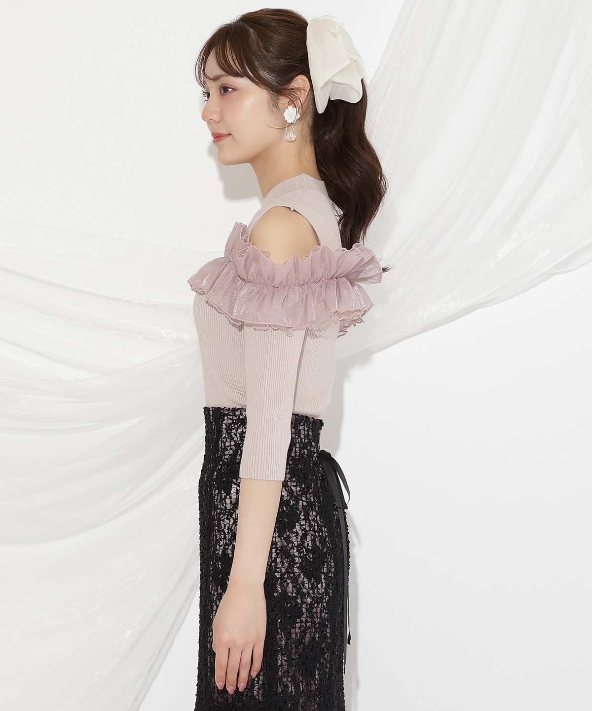 フリルドッキングリブニット