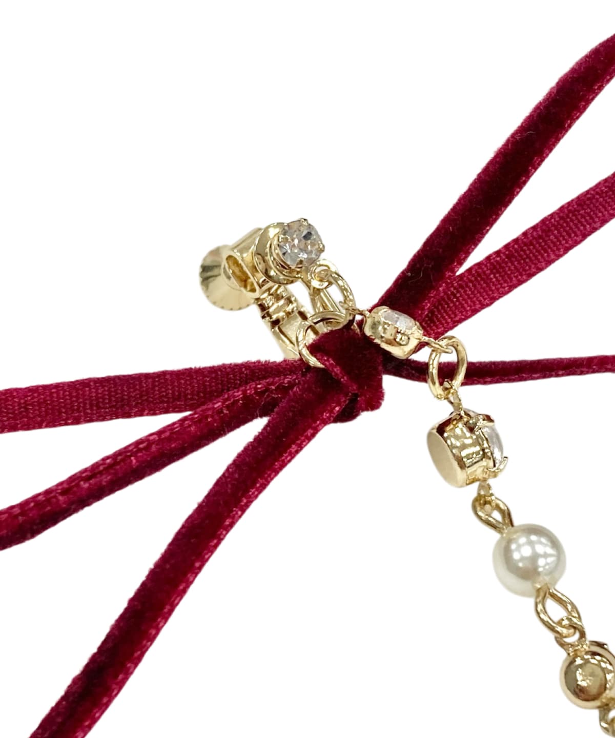 ロングベロアリボンパールイヤリング