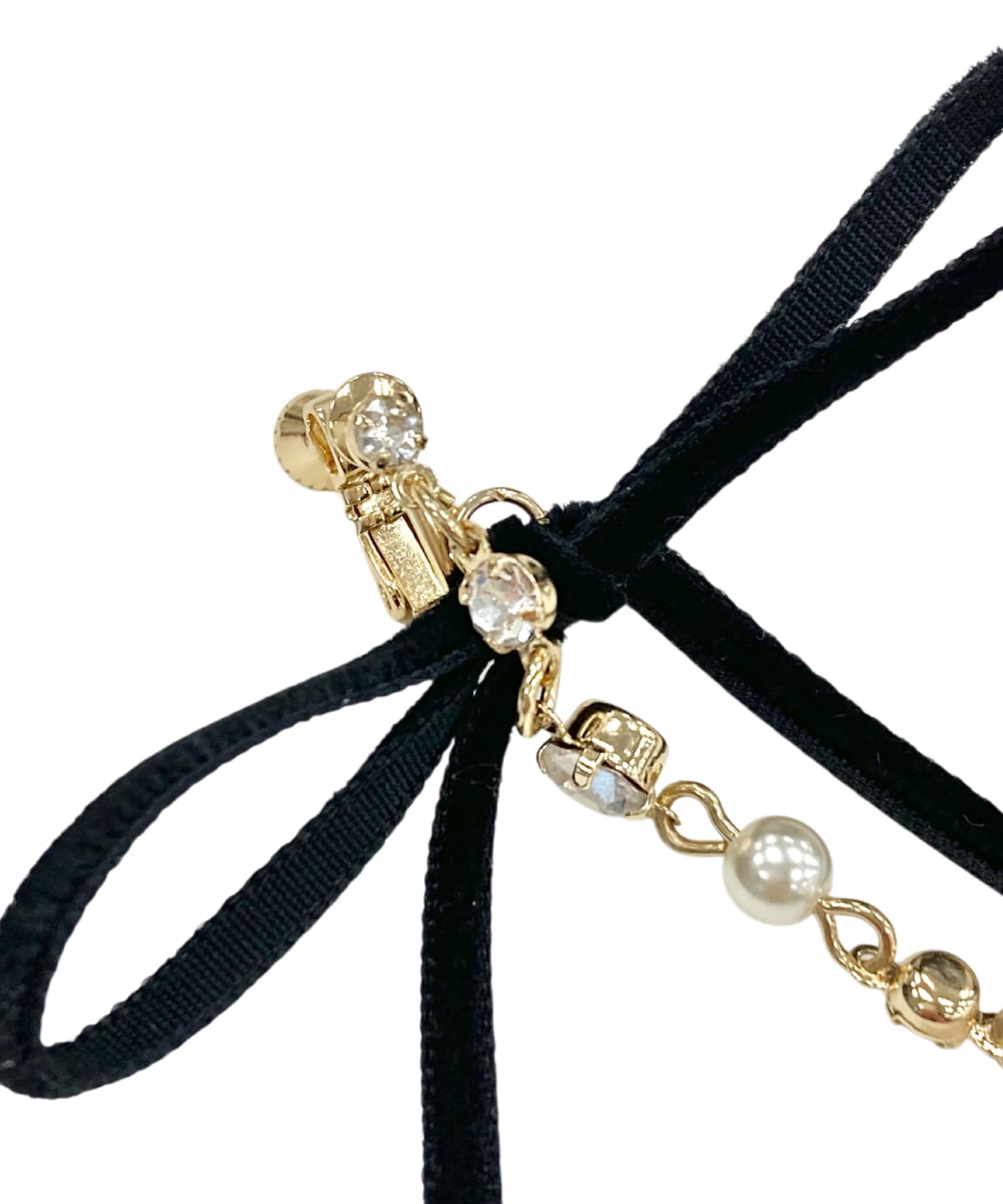 ロングベロアリボンパールイヤリング