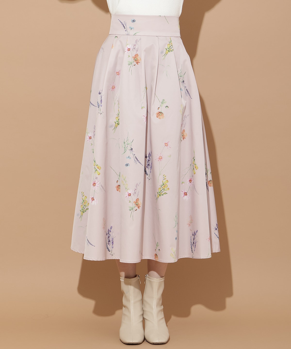 オータムボタニカルフラワータックスカート