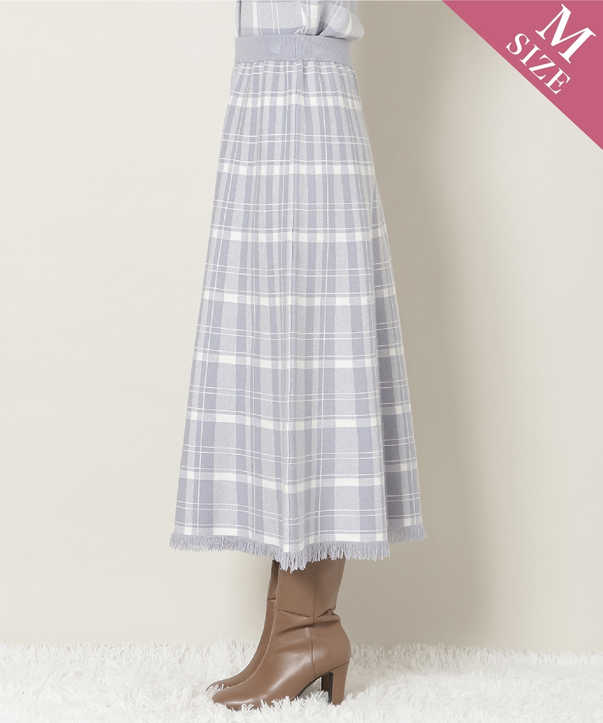【新色追加】チェック柄ニットフレアスカート