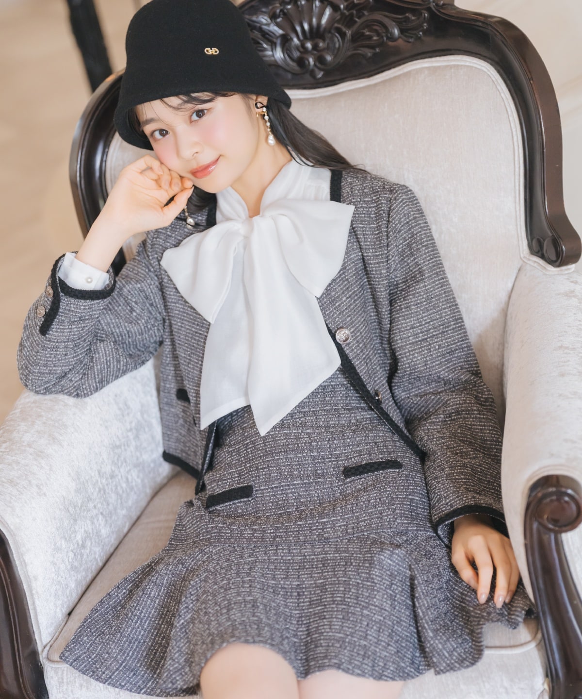 ブレードデザインツイードミニスカート