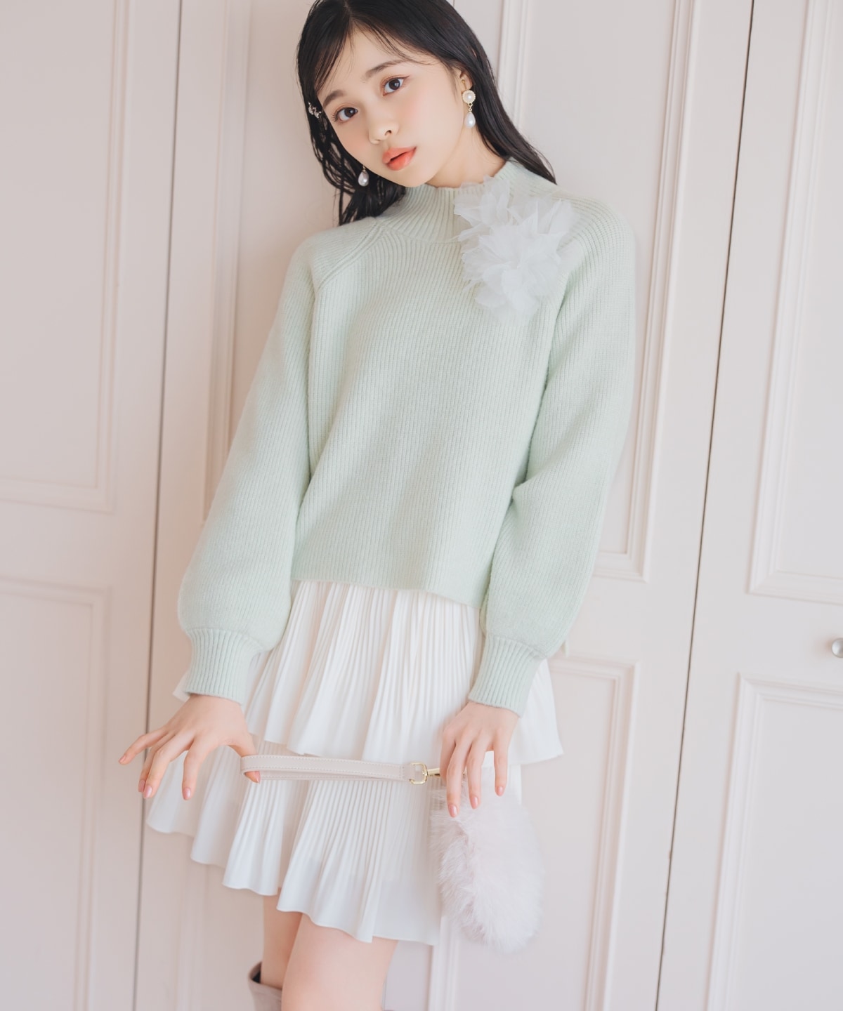 【KNIT PLEATS SET series】プリーツティアートミニスカート