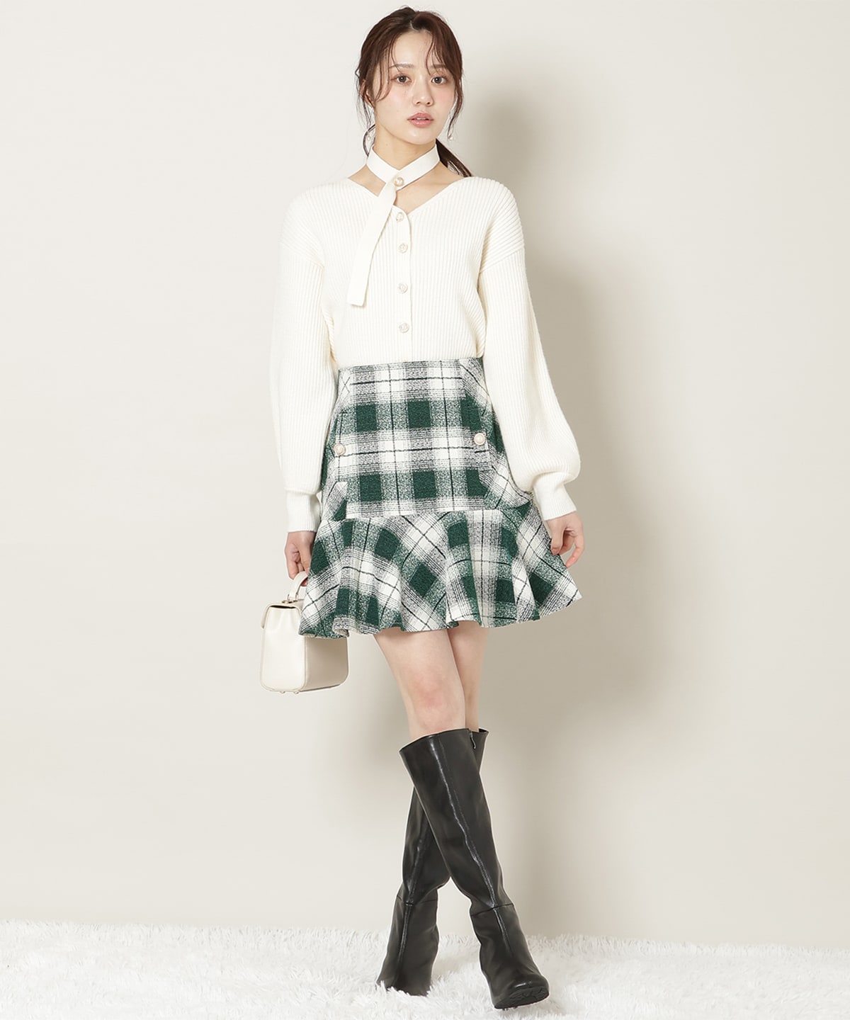 ヘムフレアツイードミニスカート