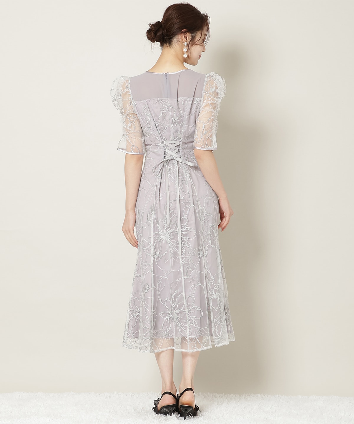 刺繍レースアシンメトリーマーメイドワンピース