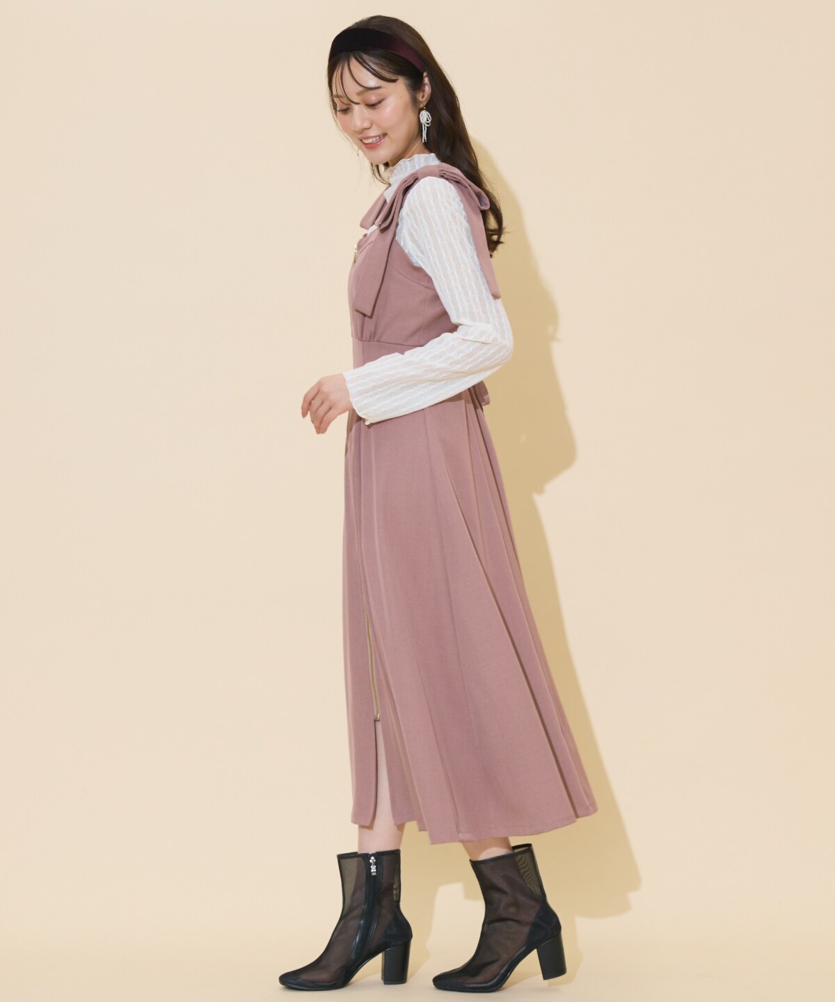 【専用出品】ウィル リボン柄ワンピース ピンク ウィルセレクション WILLSELECTION フリルスリーブリボンタイシャツ