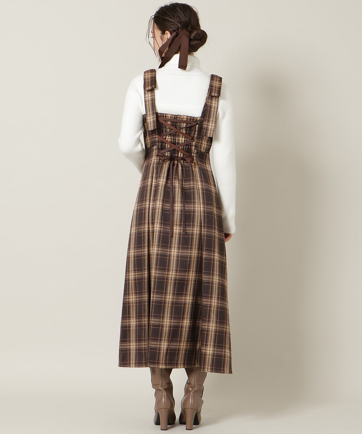 ショルダーリボンフロントZIPワンピース