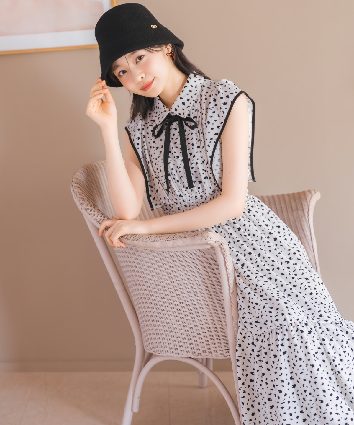 【新品】ウィルセレクション　パイピングフリルダルメシアンティアードワンピース パイピングフリルダルメシアンティアードワンピース(F ホワイト