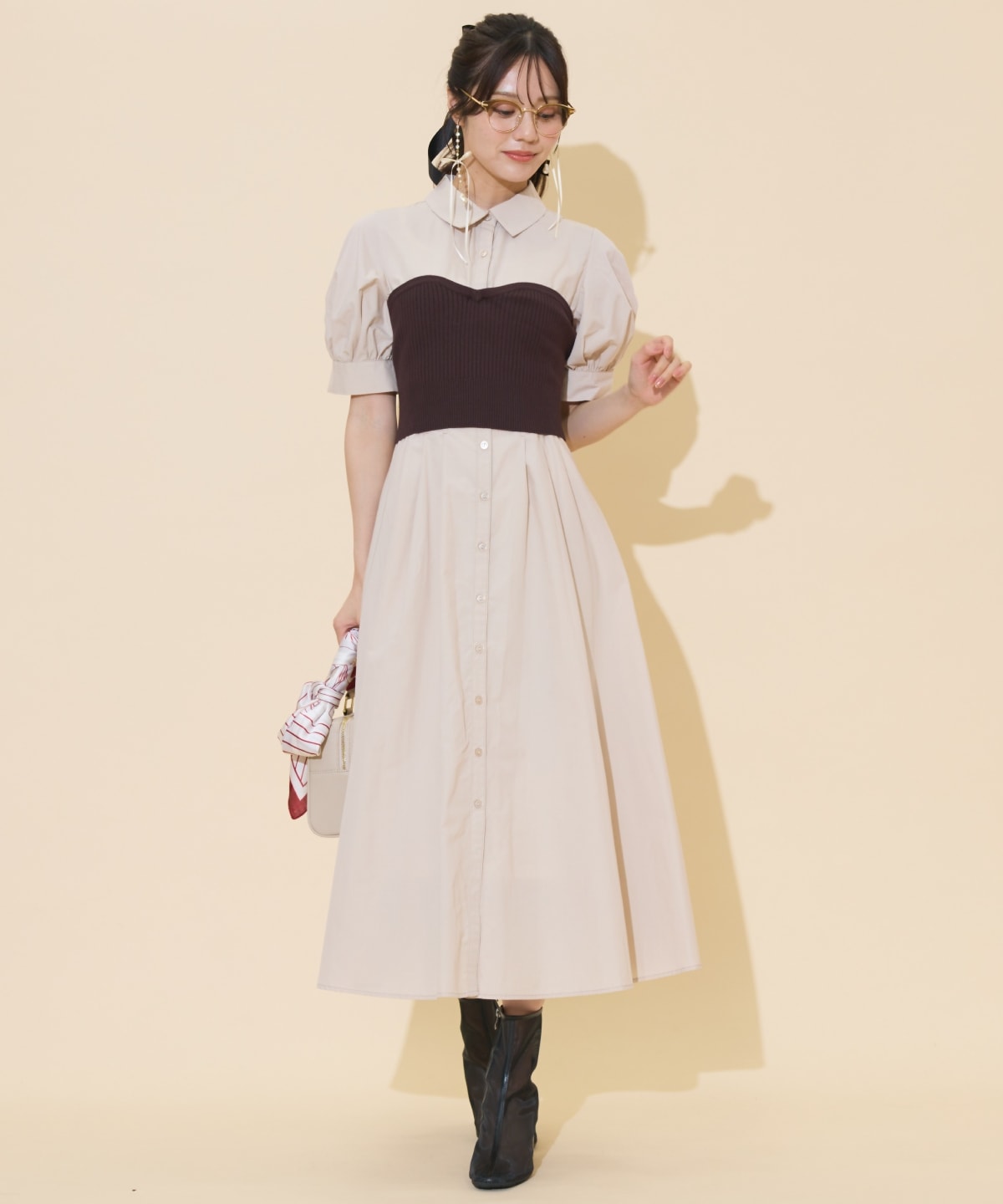 ビスチェレイヤードタックシャツワンピース