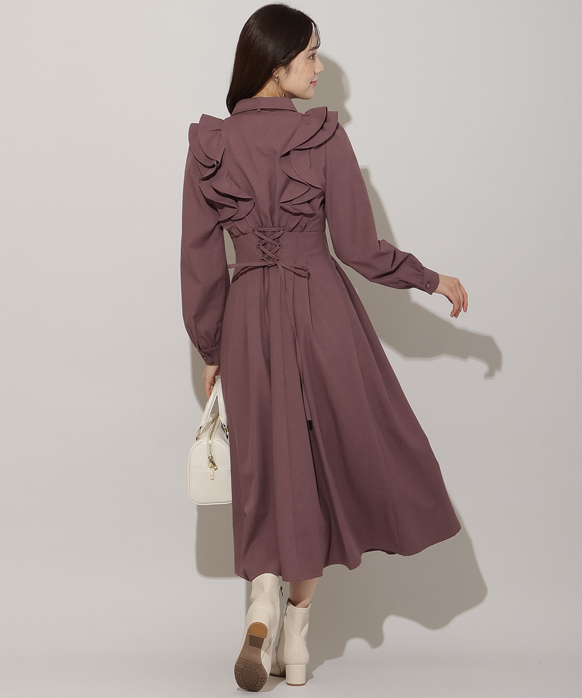 ナローリボンフリルシャツワンピース