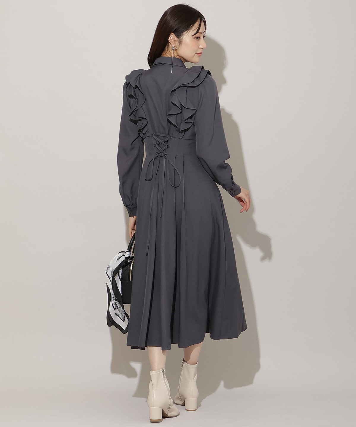 ナローリボンフリルシャツワンピース