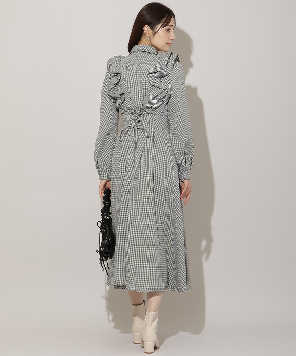 ナローリボンフリルシャツワンピース