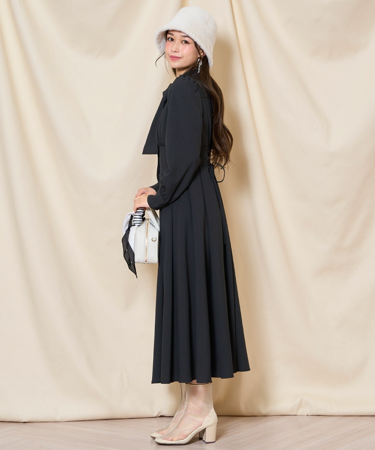 リボンタイコルセットシャツワンピース