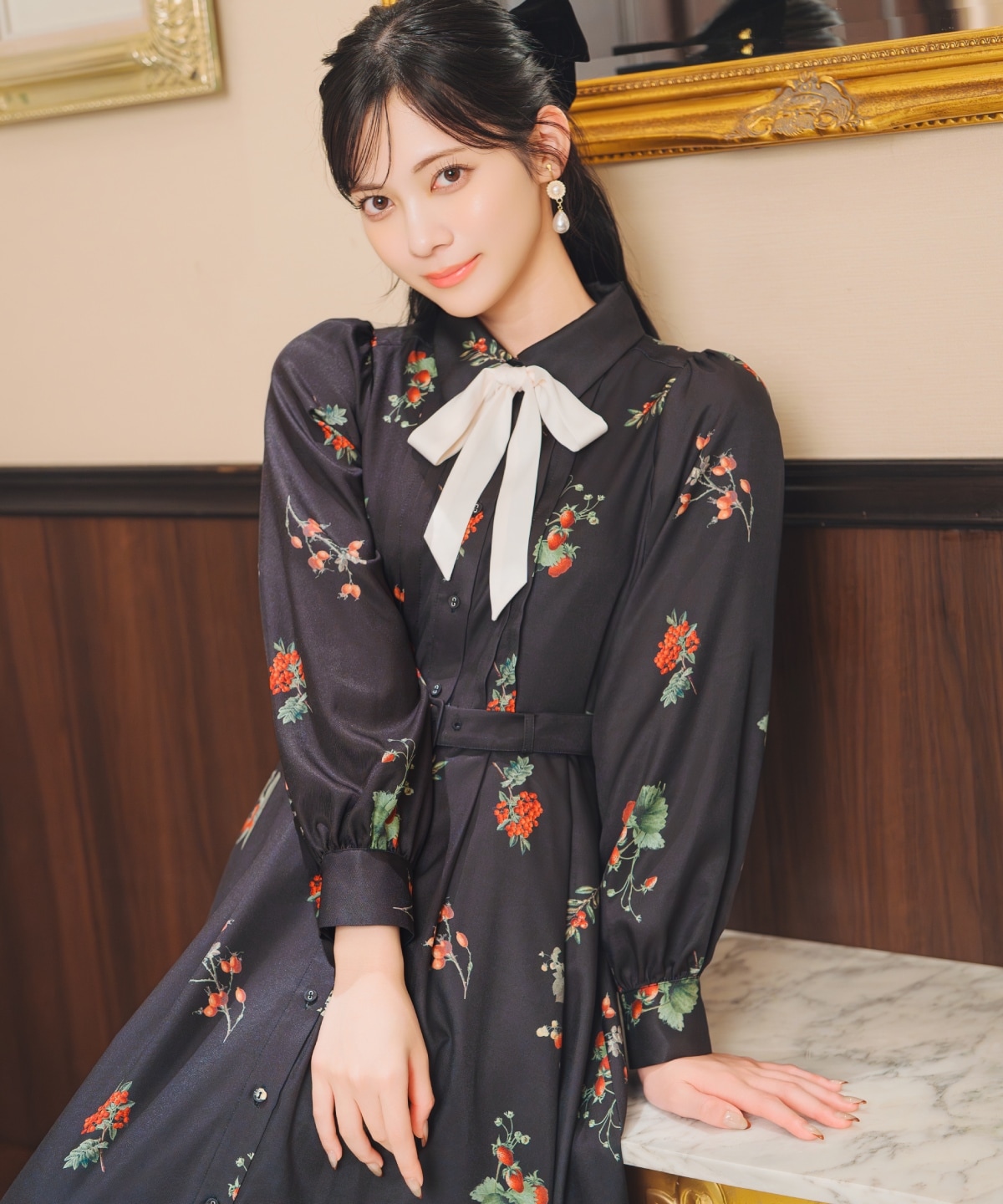 【12/5(fri)10時発売】ウィンターボタニカルリボンタイワンピース