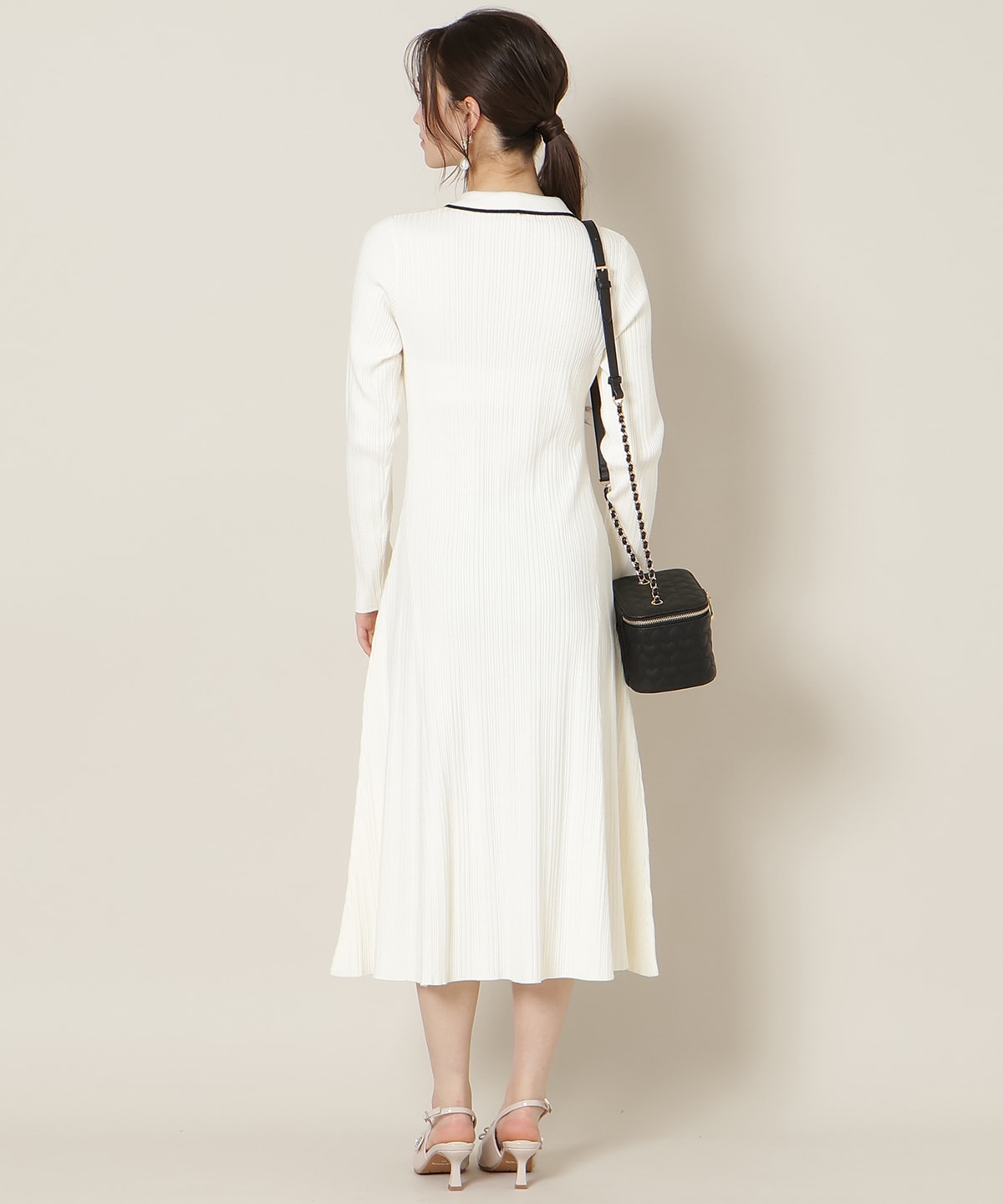 フロントボタンリボンタイニットワンピース