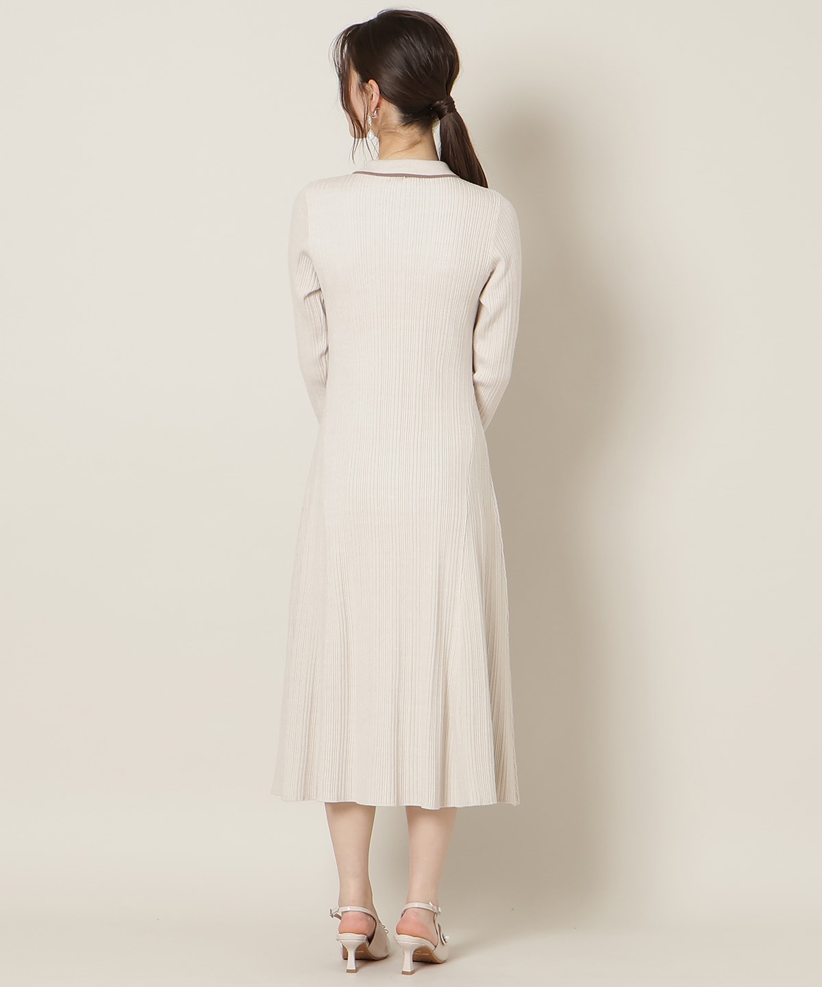 フロントボタンリボンタイニットワンピース