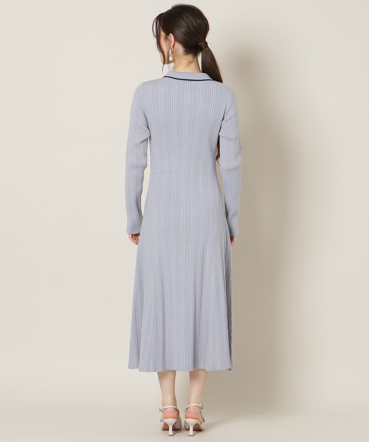 フロントボタンリボンタイニットワンピース