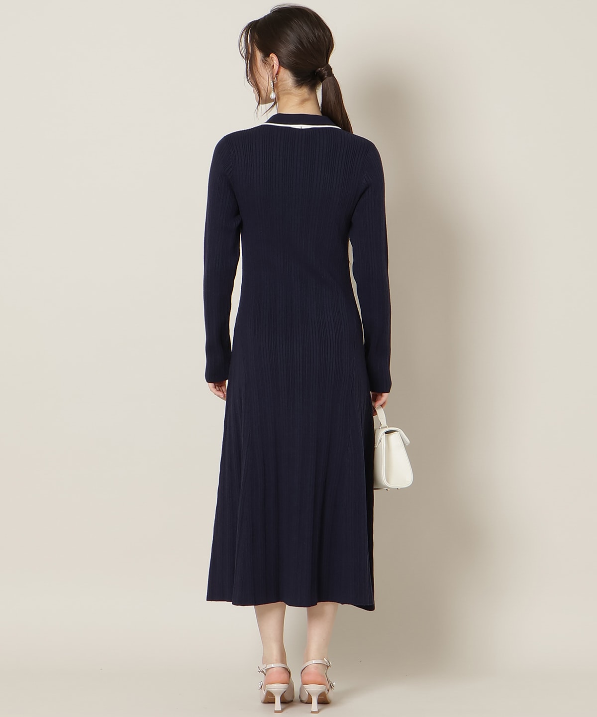 フロントボタンリボンタイニットワンピース