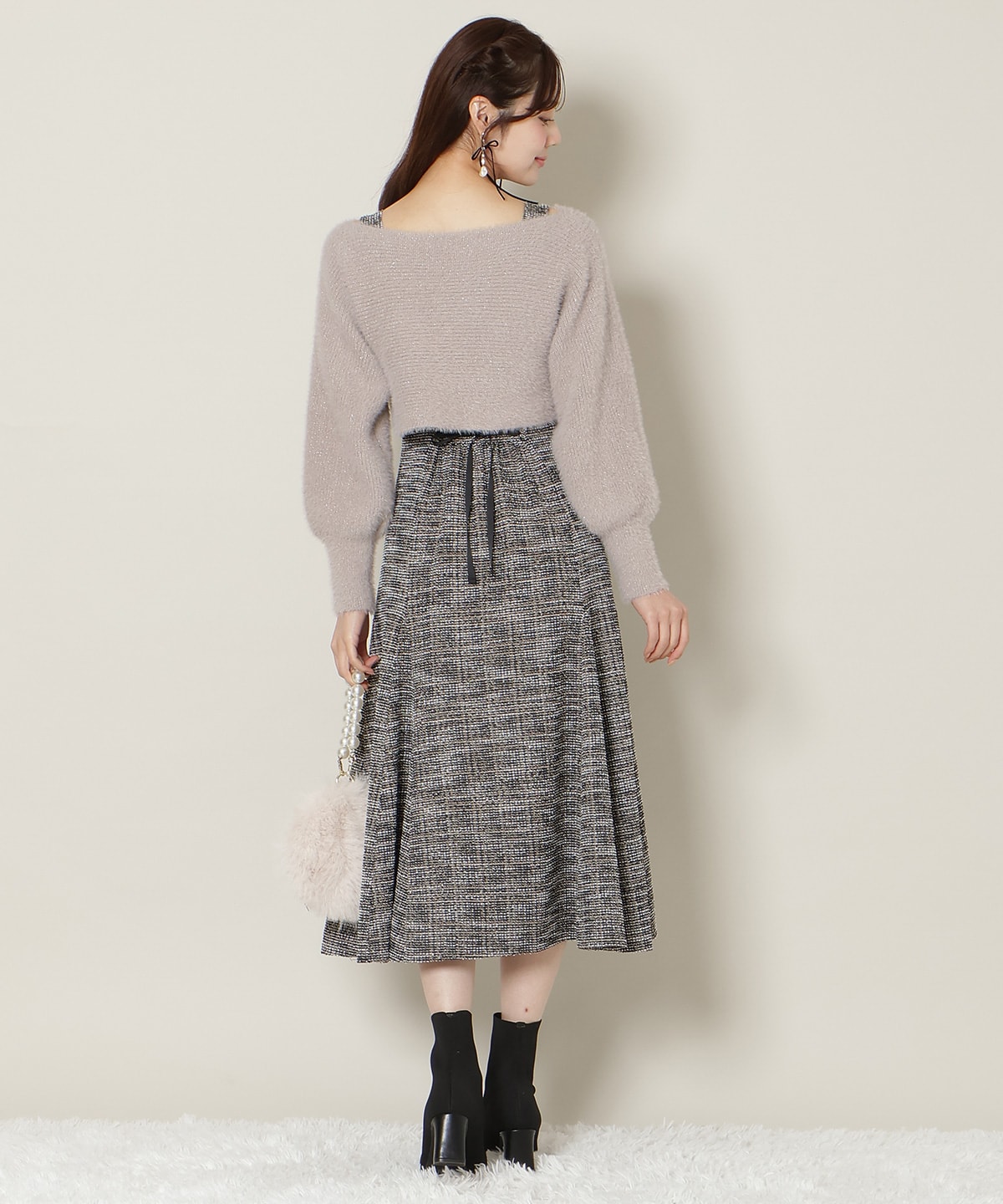 カットツイードワンピース×フェザーニットSET