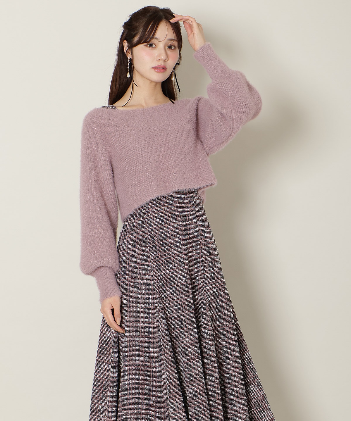 【12/5(fri)10時発売】カットツイードワンピース×フェザーニットSET