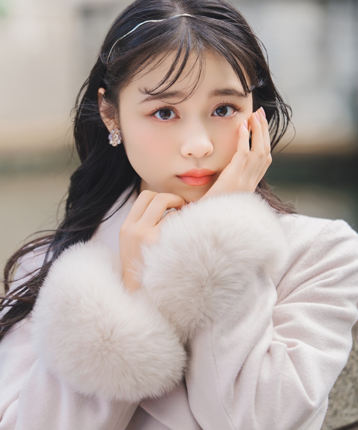 リアルファー付きウールフレアコート