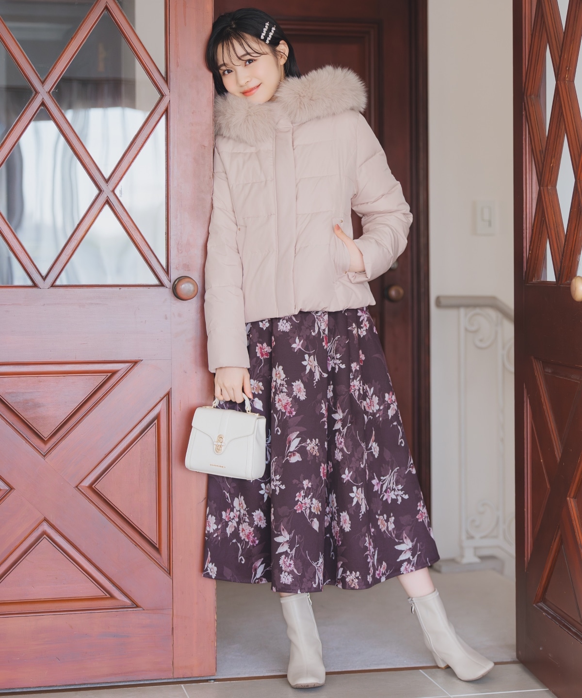 フードファーペプラムショートダウン