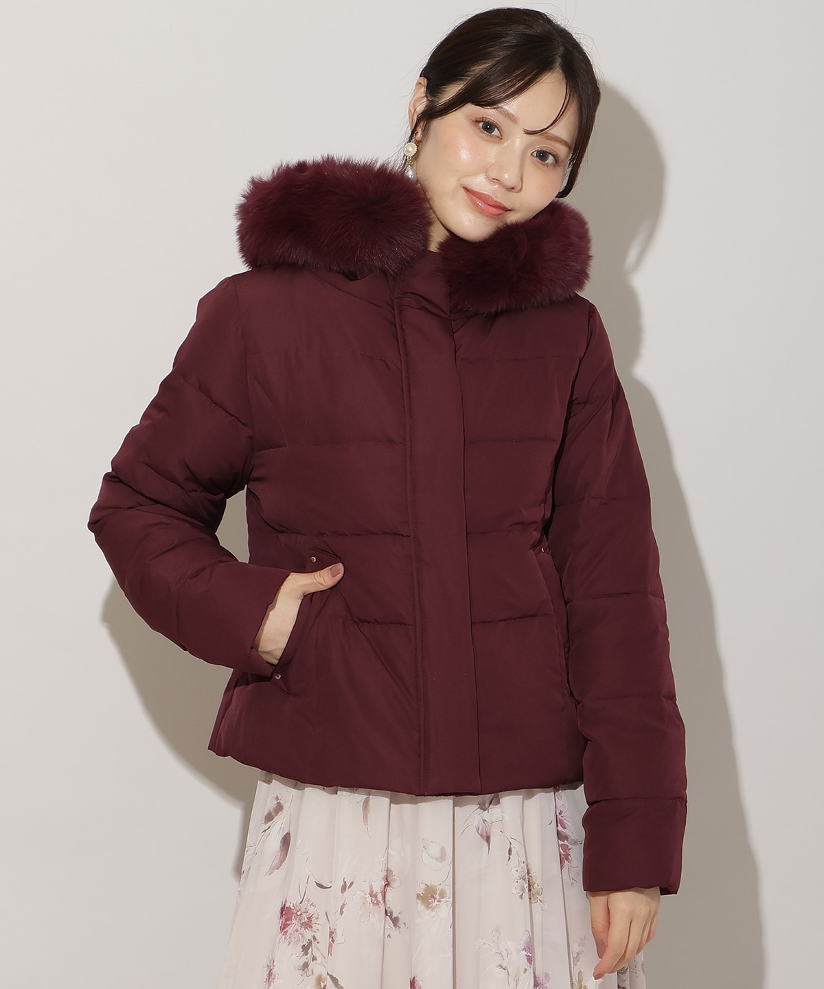 フードファーペプラムショートダウン