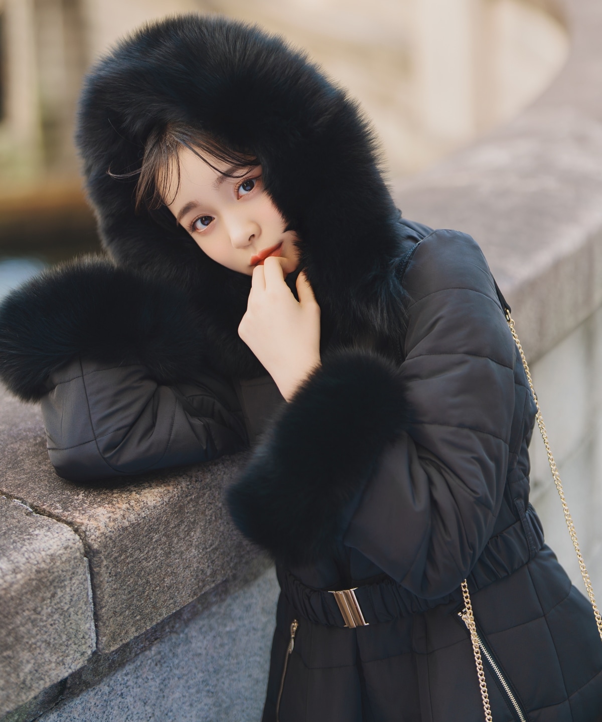 フォックスファーキルティングフレアコート