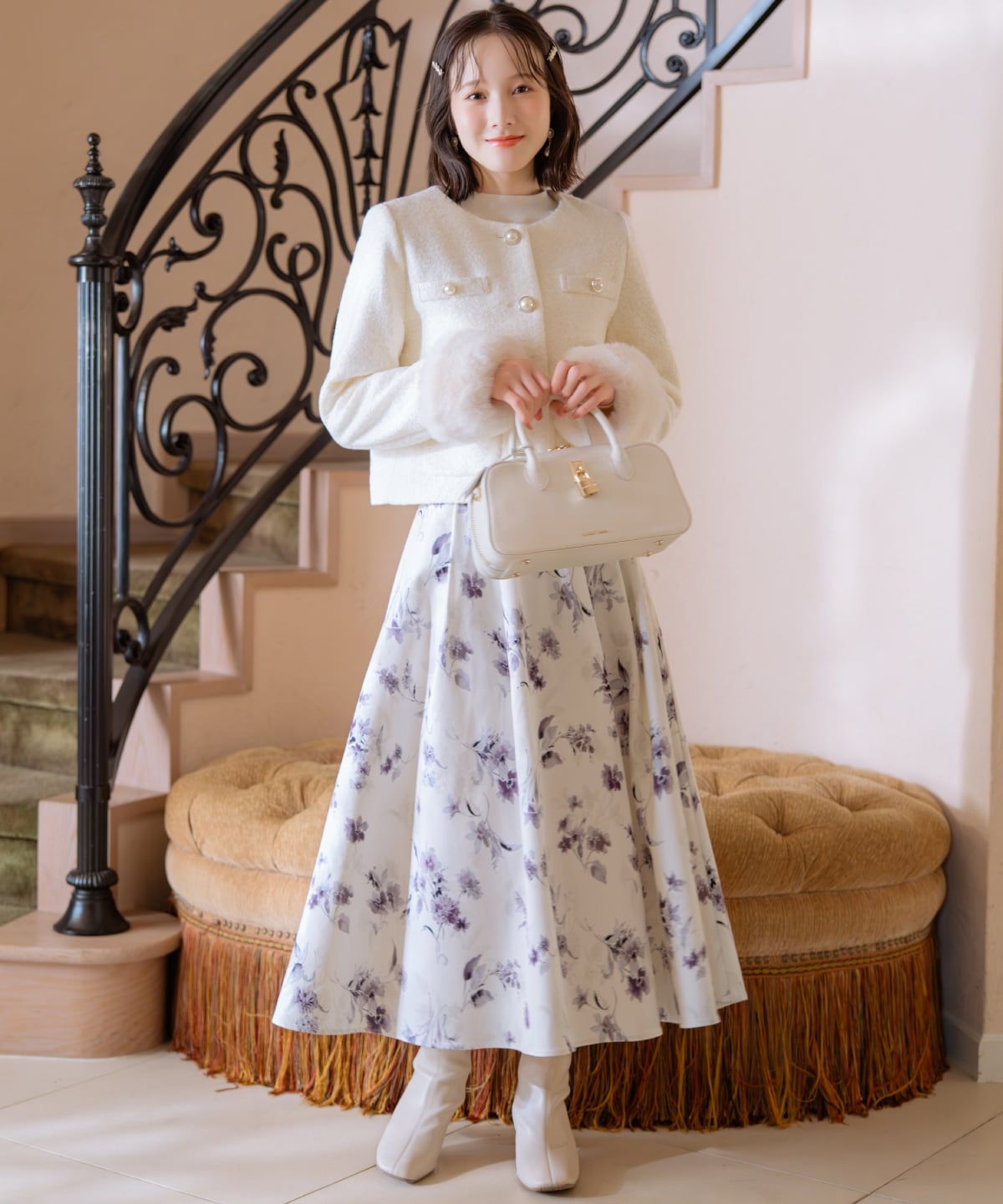 【再入荷予約受付中】ノーカラーブークレショートコート