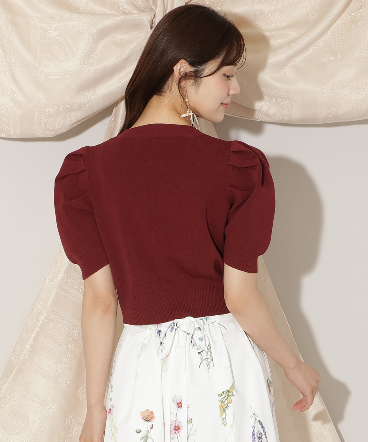 ビジューリボンタックスリーブカーディガン