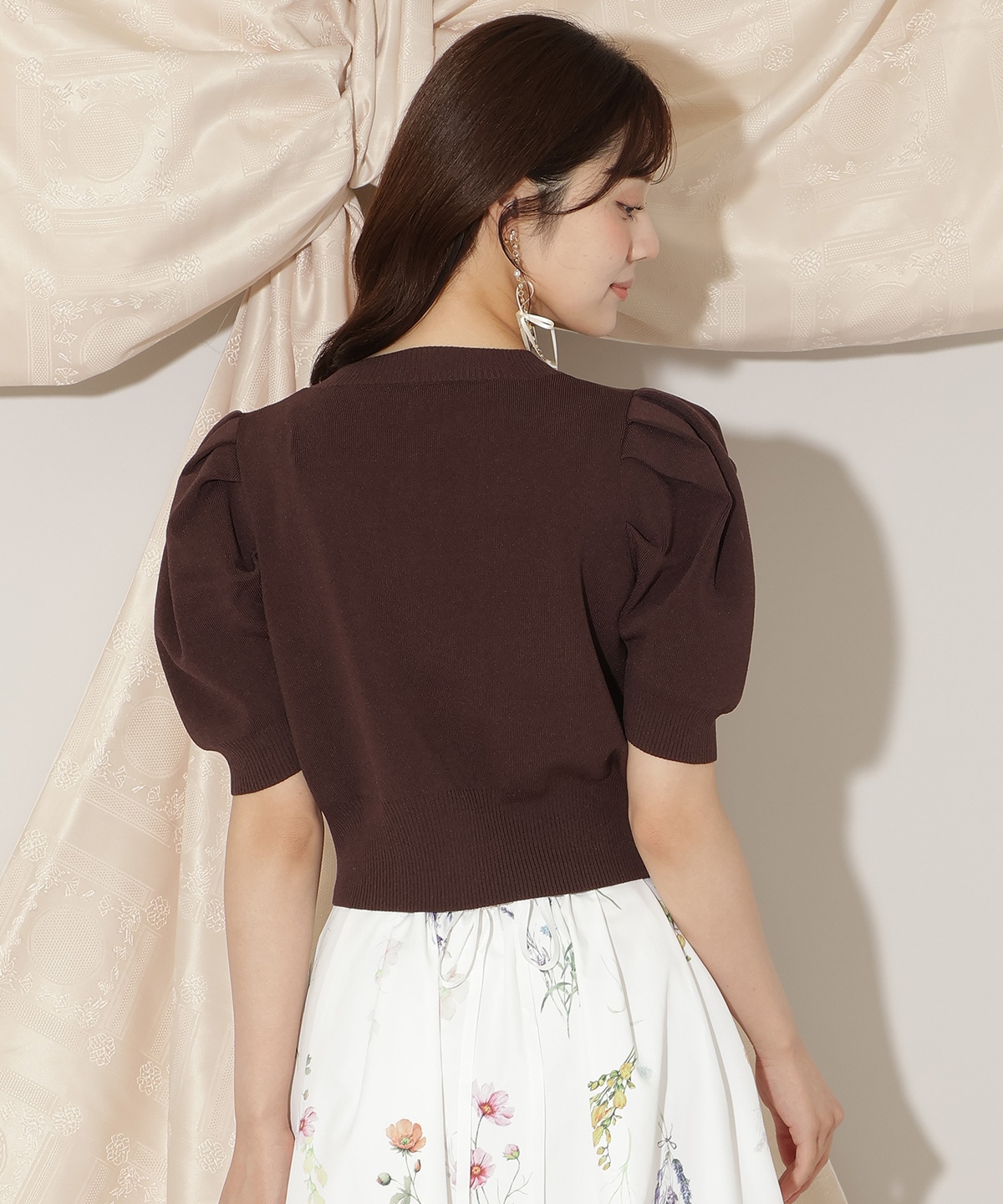 ビジューリボンタックスリーブカーディガン