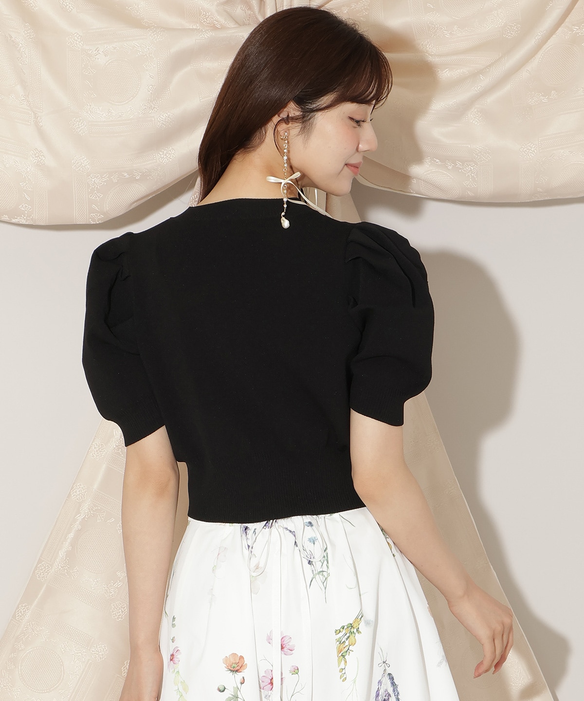 ビジューリボンタックスリーブカーディガン