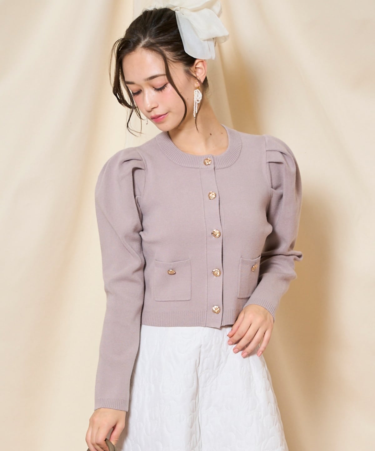 タックスリーブニットカーディガン