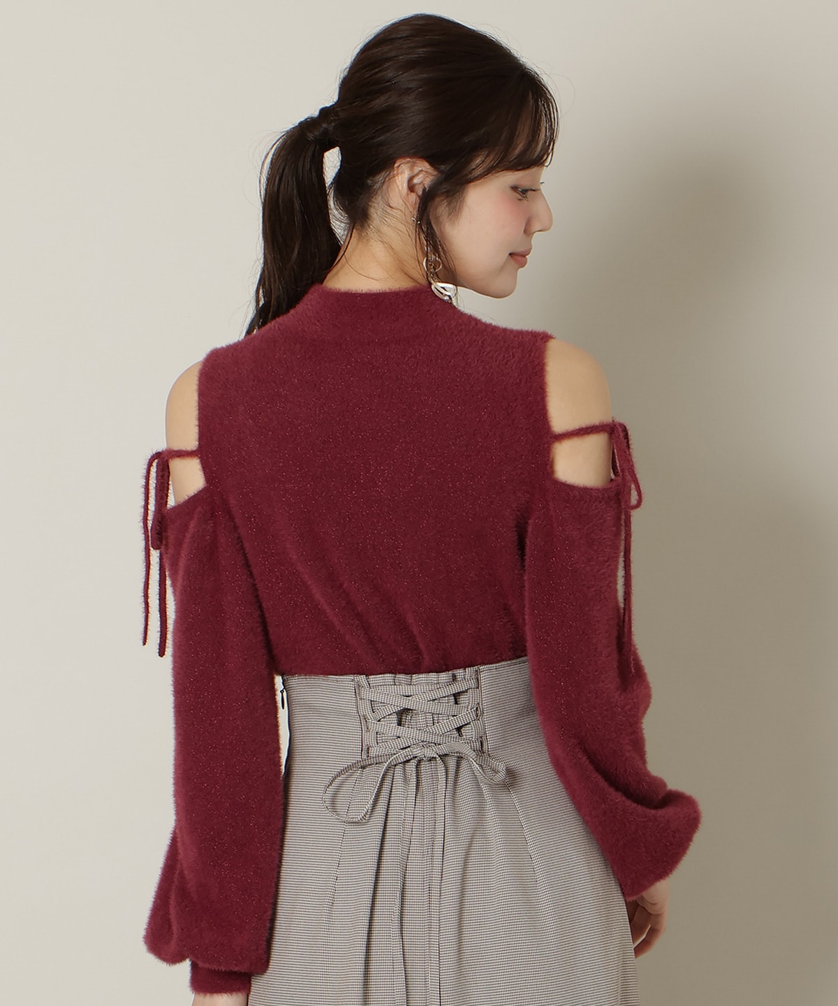 パールビジューフェザーニットトップス