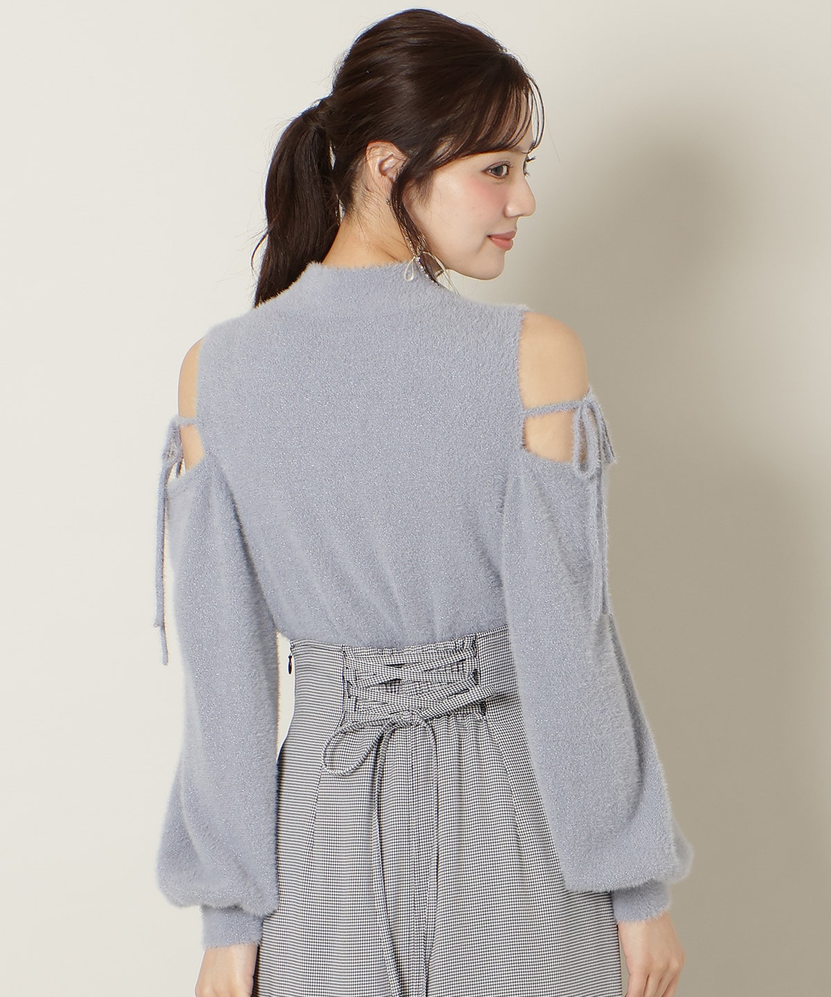 パールビジューフェザーニットトップス