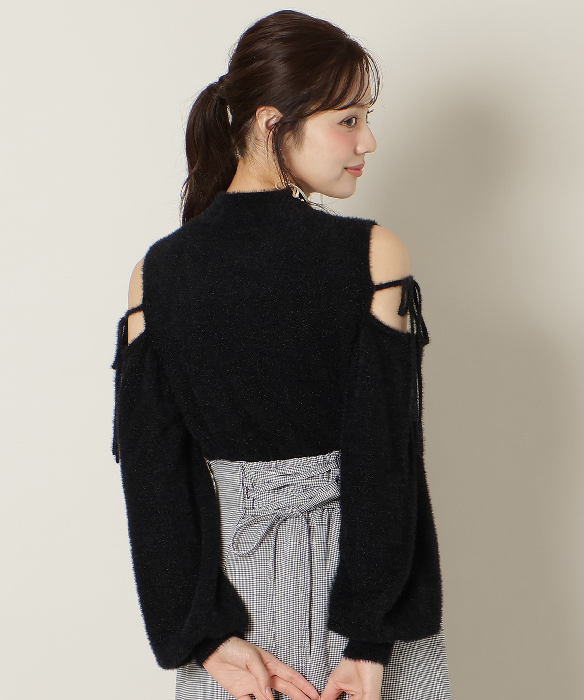 パールビジューフェザーニットトップス