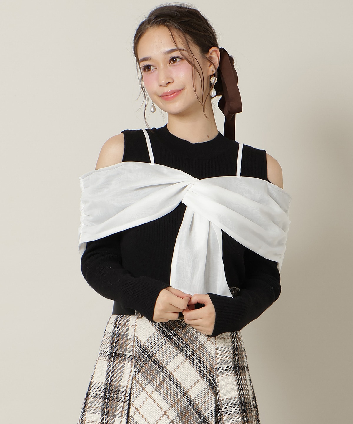 リボンビスチェドッキングリブニット