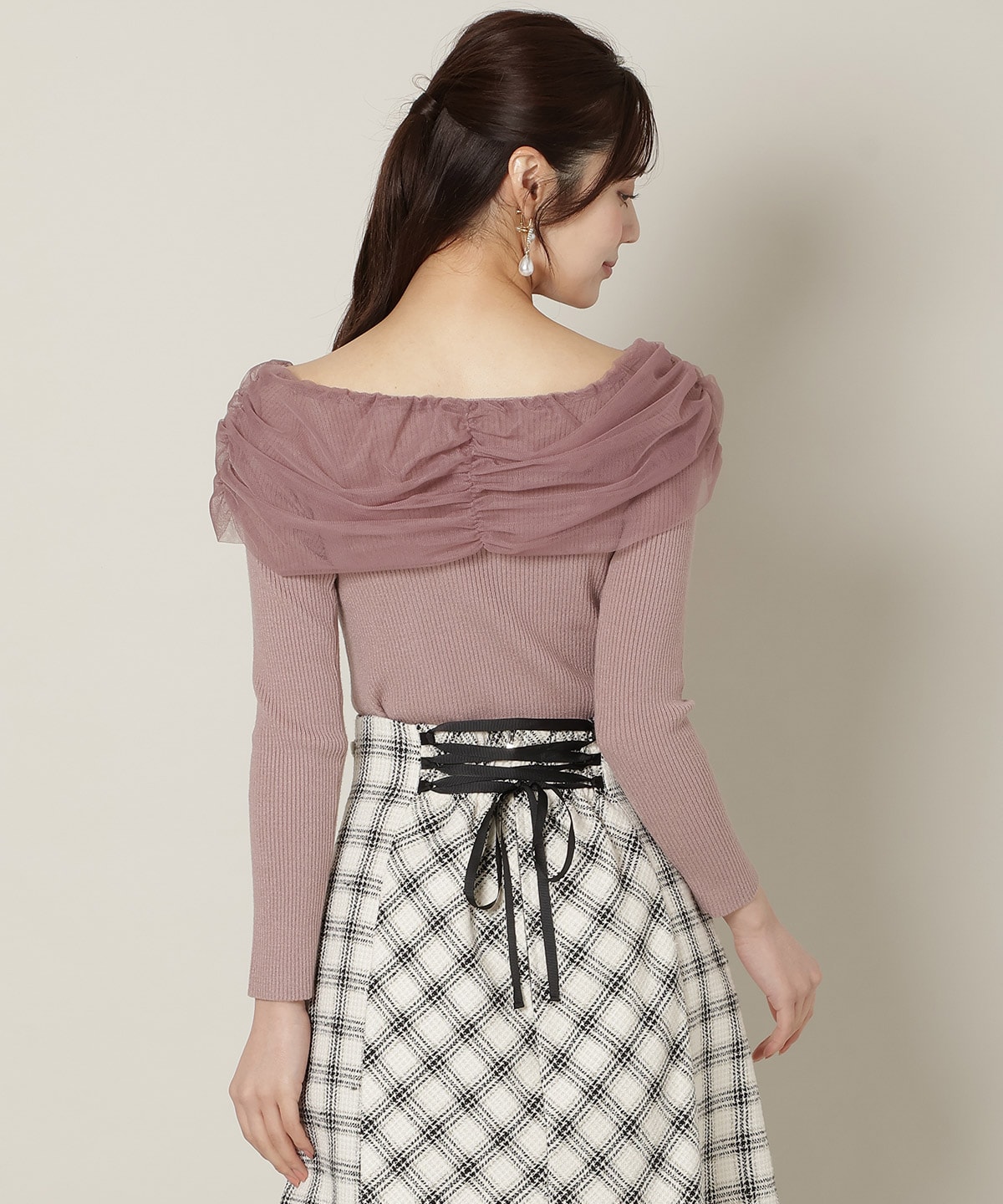 【12/5(fri)10時発売】リボンチュールレイヤードリブニット