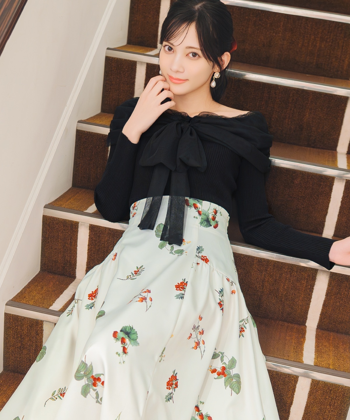 【12/5(fri)10時発売】リボンチュールレイヤードリブニット