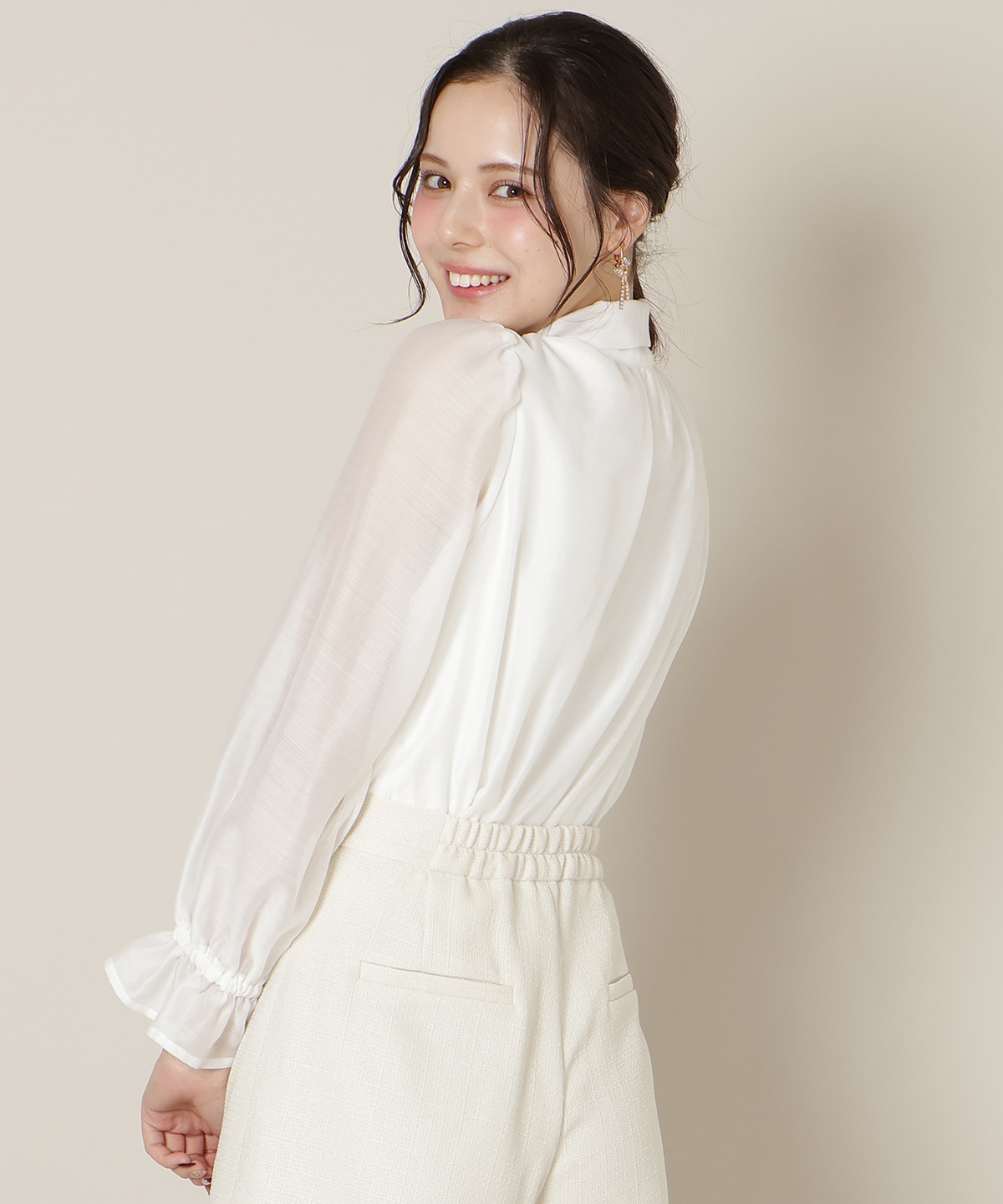 【Coming Soon】フリルスリーブシアーボウタイブラウス