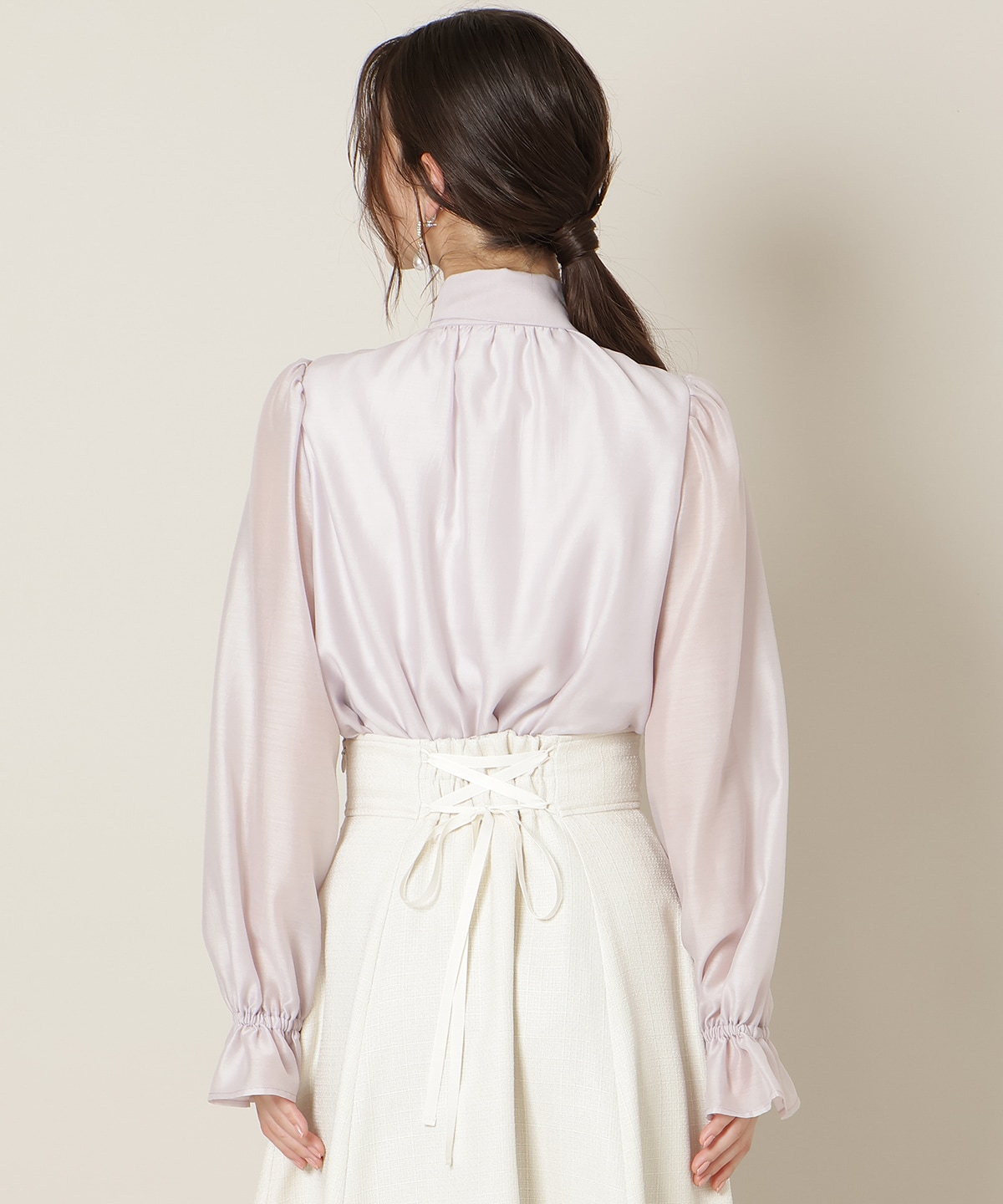 フリルスリーブシアーボウタイブラウス
