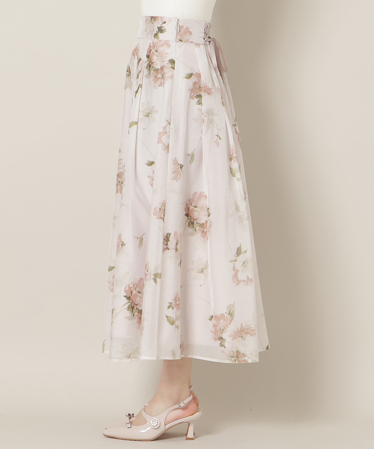 フラワープリントシアータックスカート