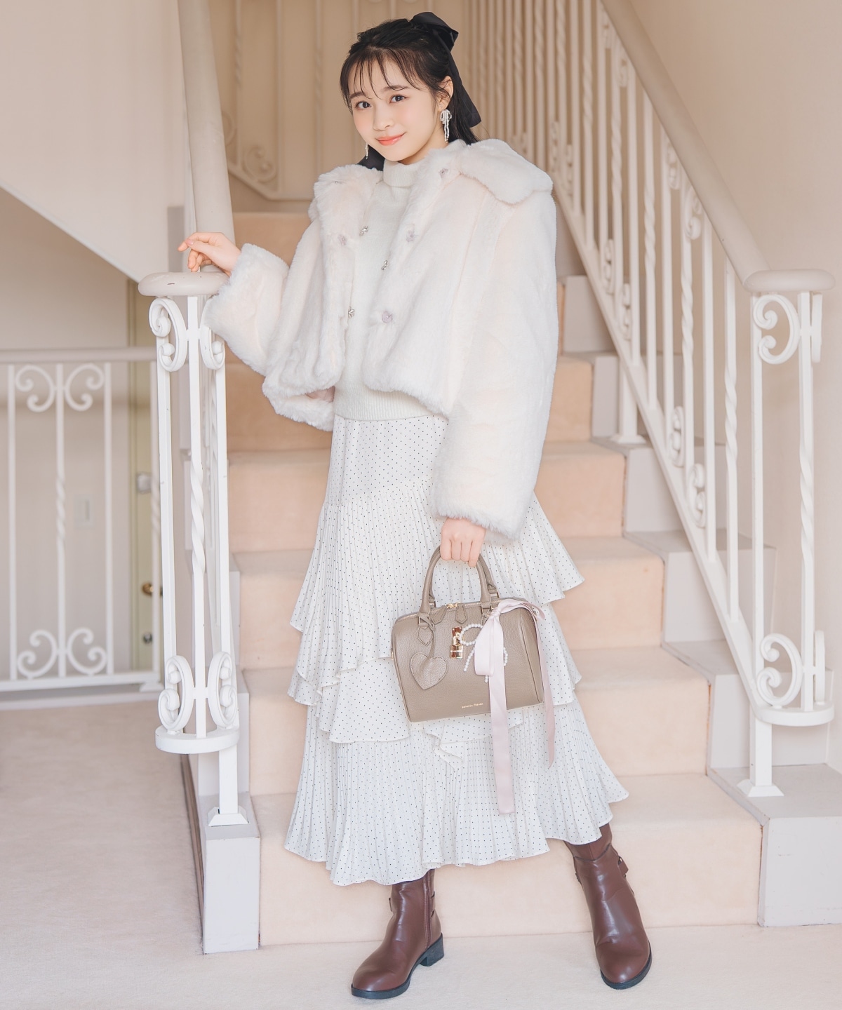 プリーツシフォンティアードスカート