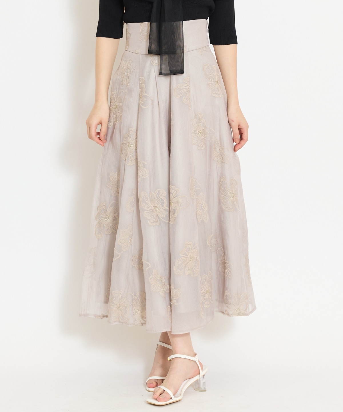 フラワー刺繍シアースカート
