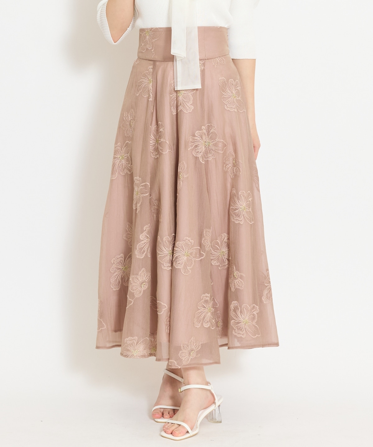 フラワー刺繍シアースカート