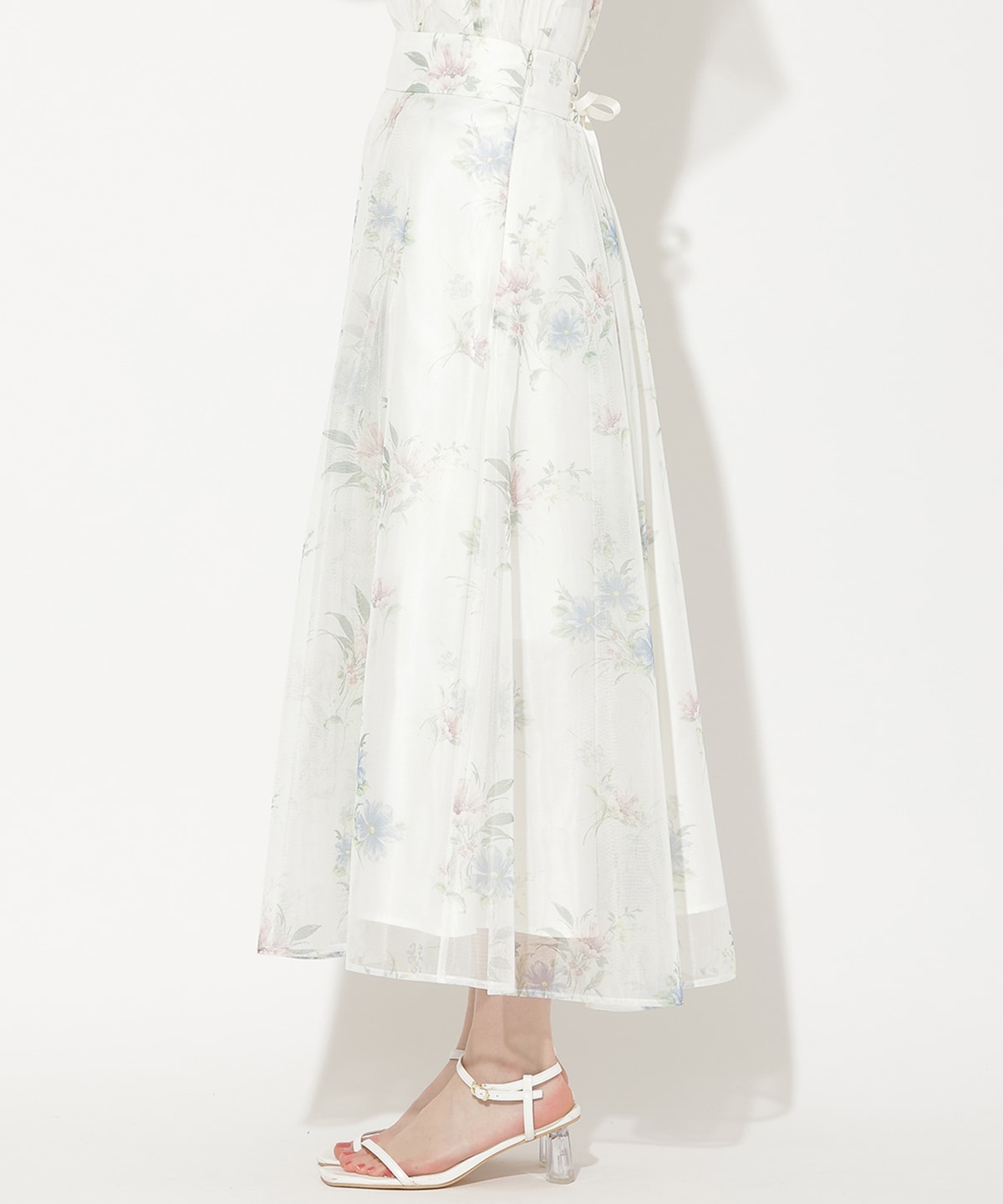 フラワーメッシュタックフレアスカート