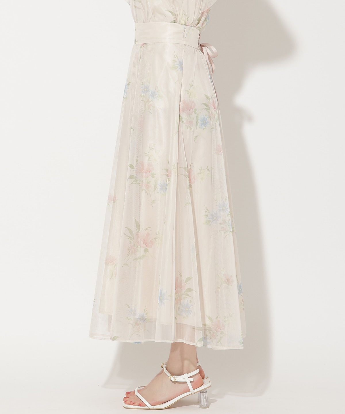 フラワーメッシュタックフレアスカート