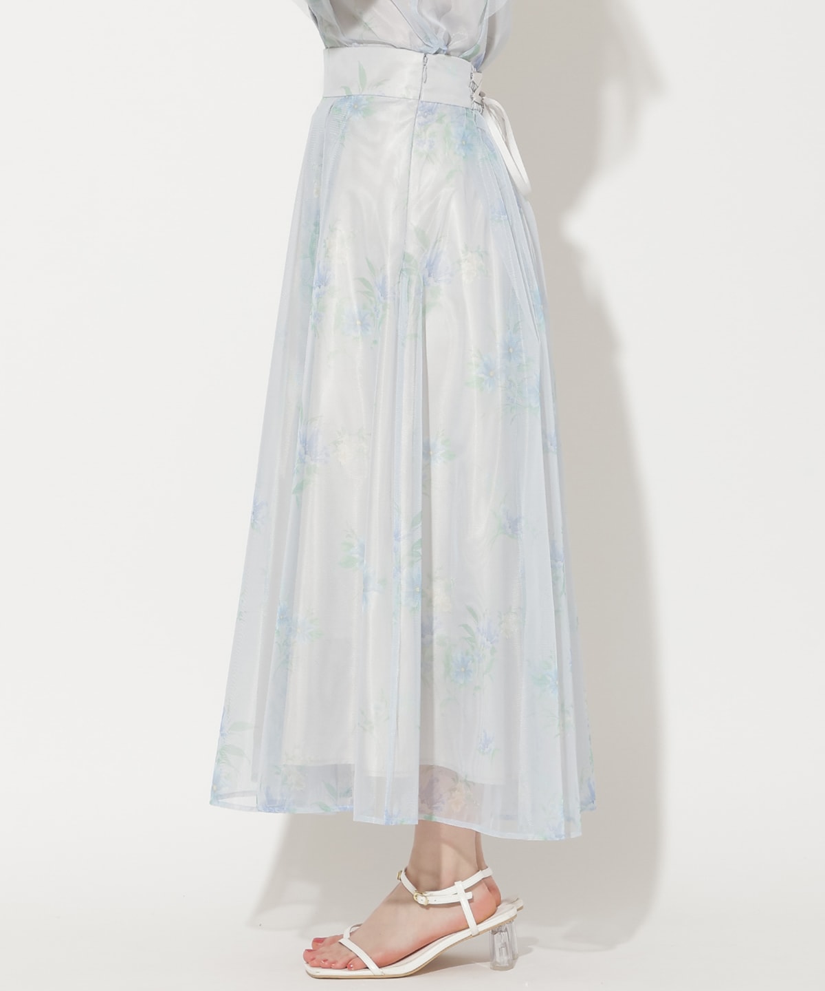 フラワーメッシュタックフレアスカート