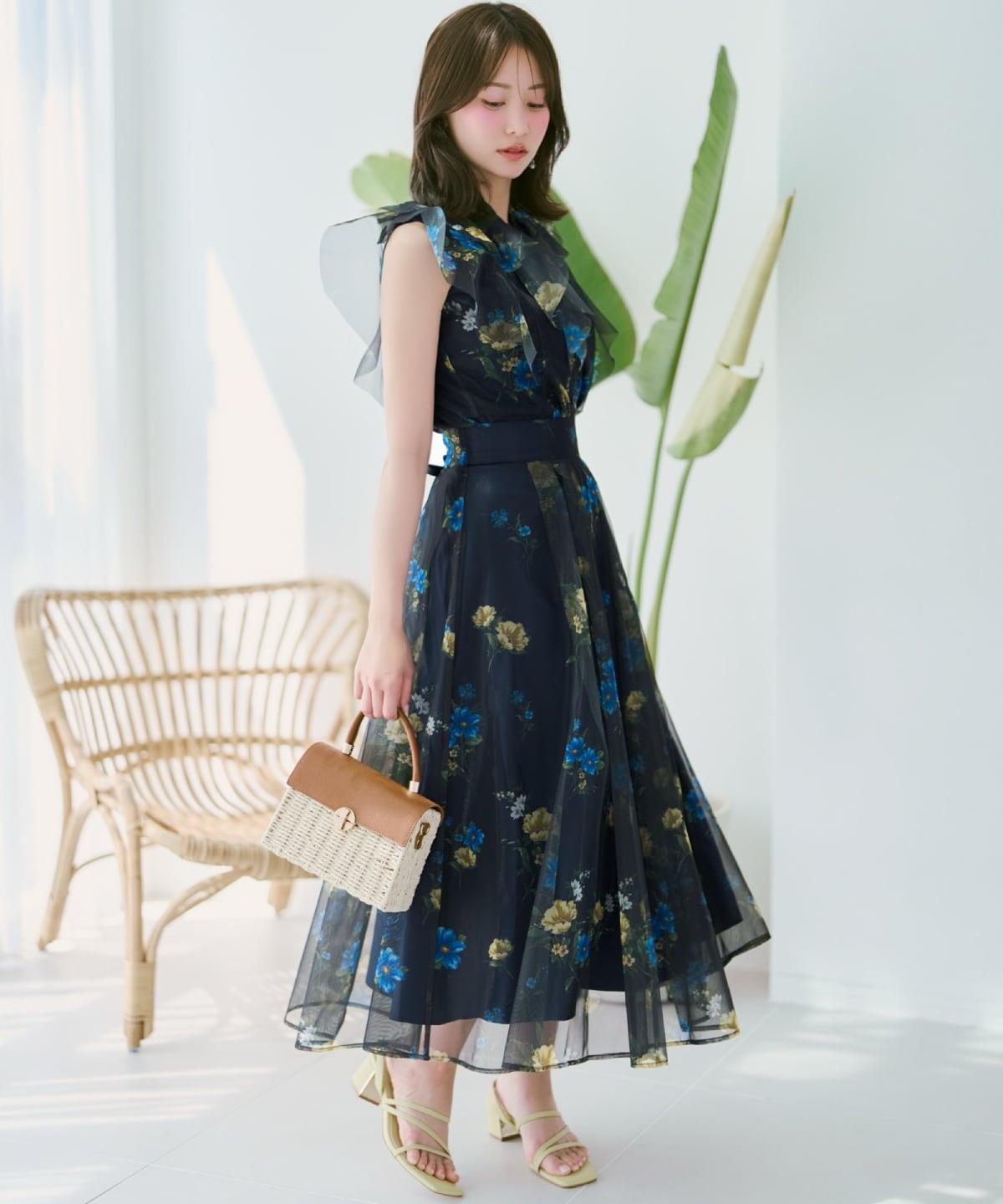 フラワーメッシュタックフレアスカート