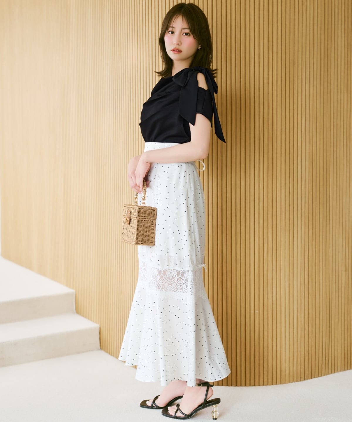 レース切替ドットマーメイドスカート